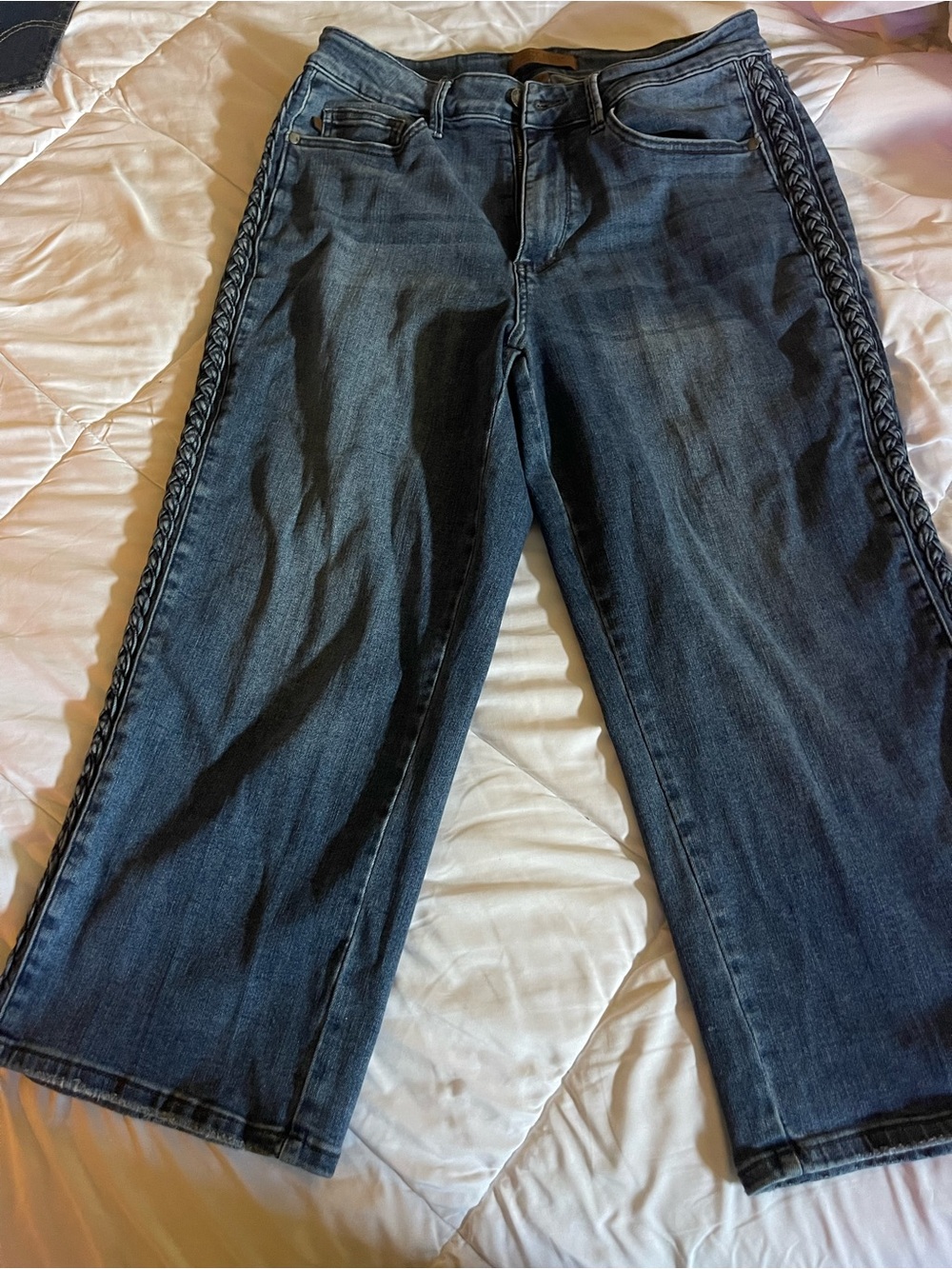 Judy Blue Dark Blue Crop Jeans with Side Braid Detail